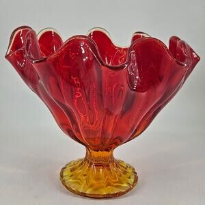 Vintage L.E. Smith Simplicity Flame Amberina UV Reactive 9 Finger Swung Bowl